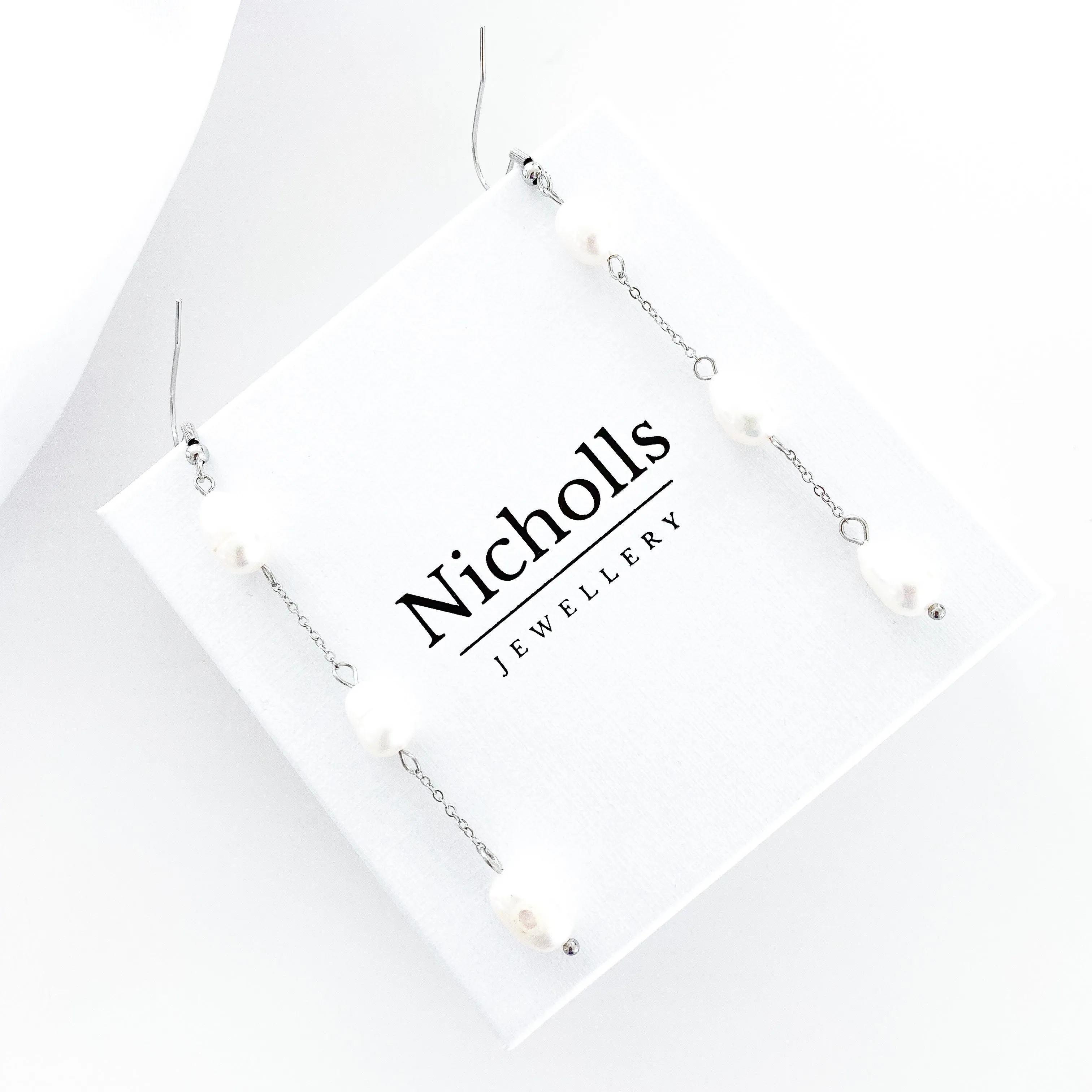 Delicate Pearl Drop Earrings Silver