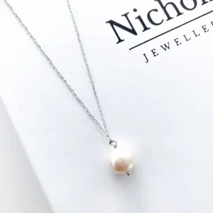 Delicate Pearl Drop Necklace Silver