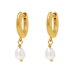 Delicate Pearl Huggies Gold