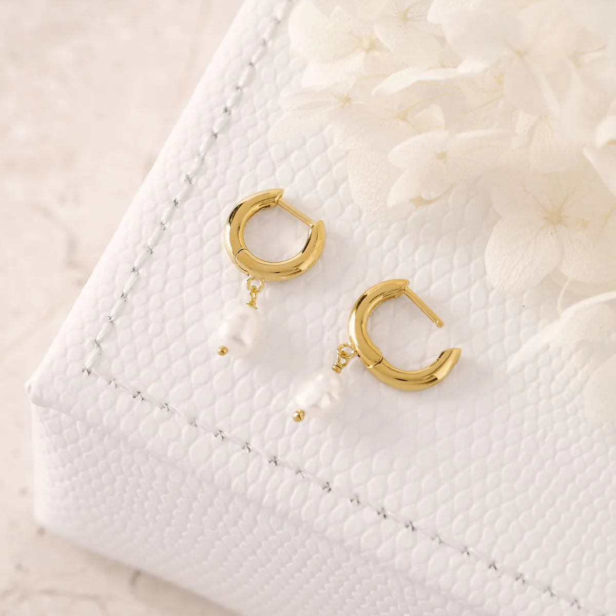 Delicate Pearl Huggies Gold