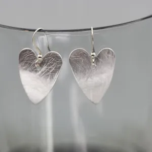 Delicate scratched effect heart earrings on hook