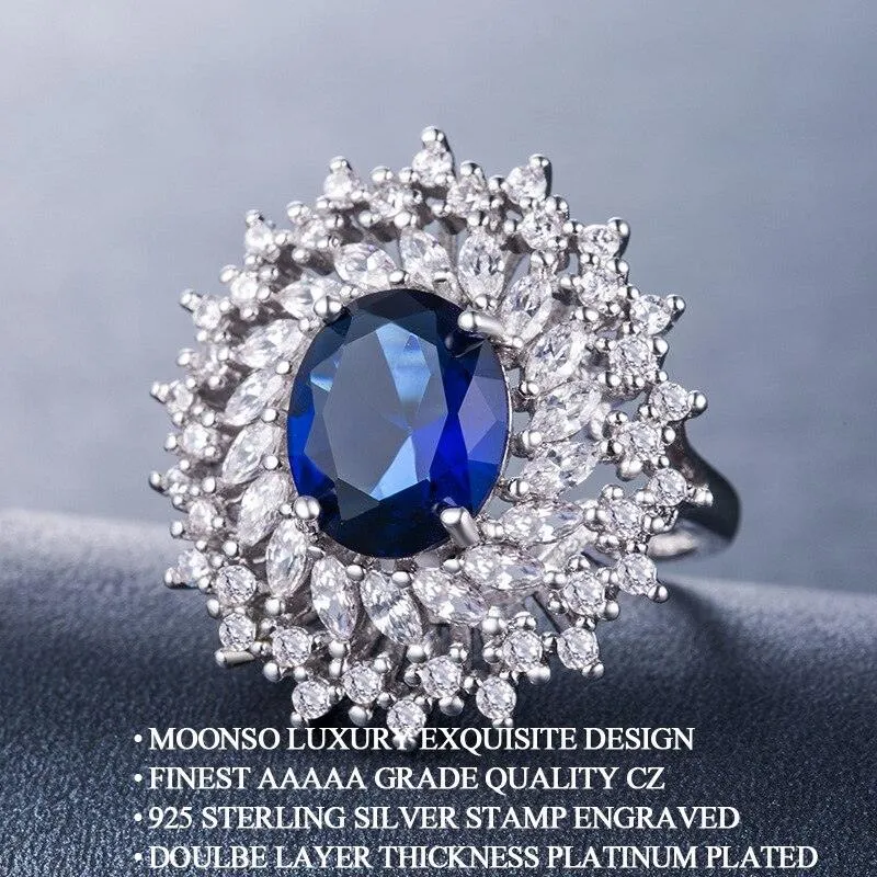 Delightful New Luxury Blue Color Oval Cut AAA  Cubic Zirconia Diamonds Fashion Rings