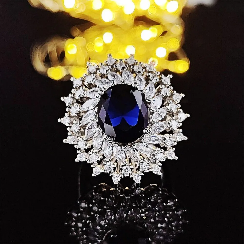 Delightful New Luxury Blue Color Oval Cut AAA  Cubic Zirconia Diamonds Fashion Rings
