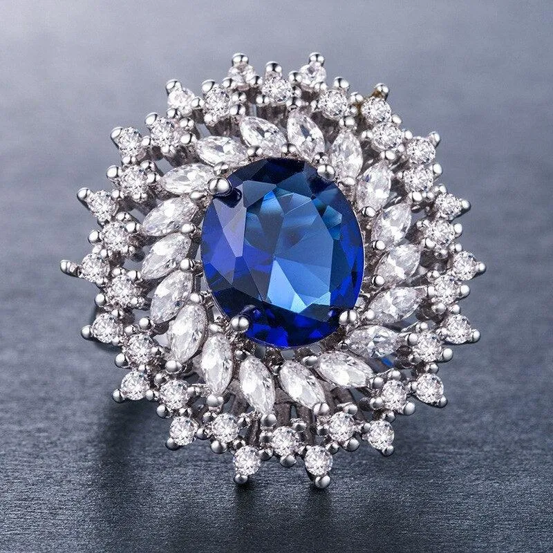 Delightful New Luxury Blue Color Oval Cut AAA  Cubic Zirconia Diamonds Fashion Rings