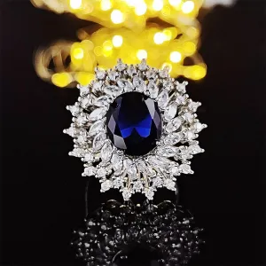 Delightful New Luxury Blue Color Oval Cut AAA  Cubic Zirconia Diamonds Fashion Rings