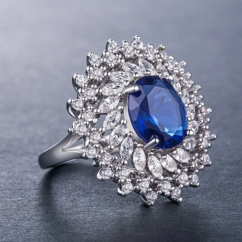 Delightful New Luxury Blue Color Oval Cut AAA  Cubic Zirconia Diamonds Fashion Rings