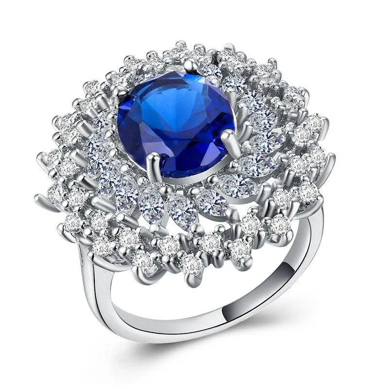 Delightful New Luxury Blue Color Oval Cut AAA  Cubic Zirconia Diamonds Fashion Rings