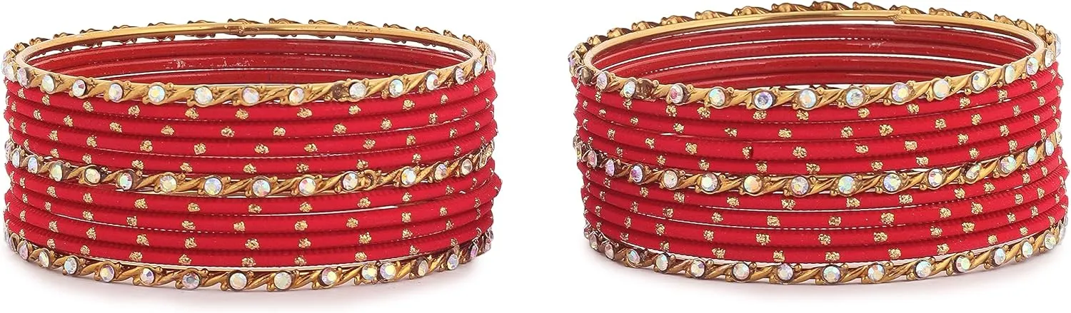 Desi Indian Bangles For Women - Set Of 22 Pcs Bollywood Indian Jewelry Sets For Women, 80s Accessories Bangle Bracelets Party Favors Alloy Metal Churi