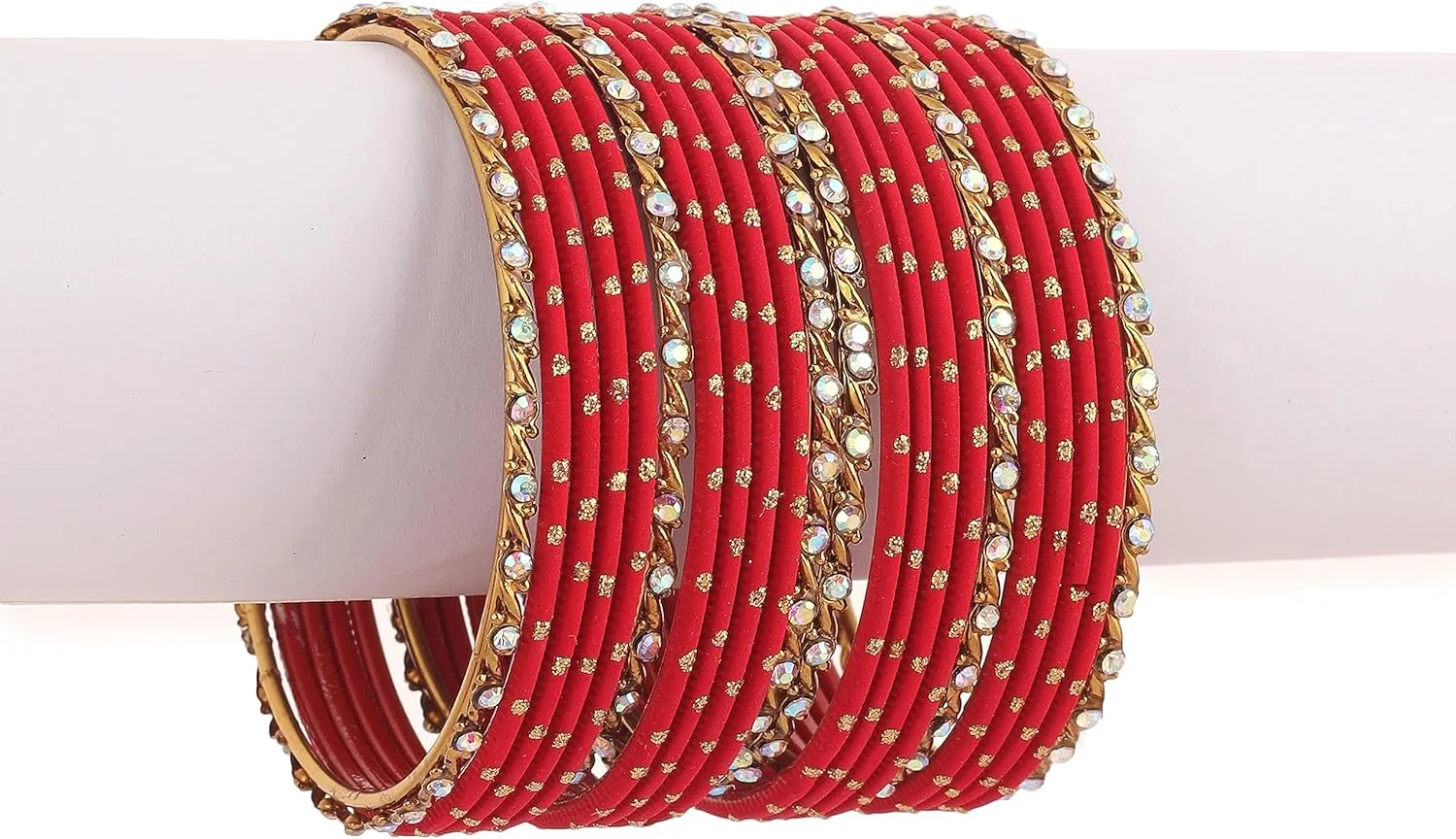 Desi Indian Bangles For Women - Set Of 22 Pcs Bollywood Indian Jewelry Sets For Women, 80s Accessories Bangle Bracelets Party Favors Alloy Metal Churi
