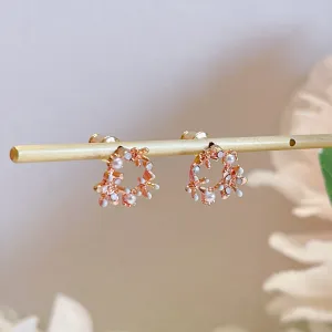 E028 rose gold dainty flower wreath earrings sale