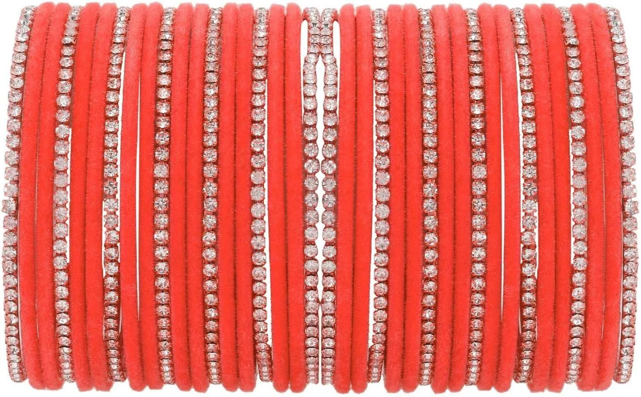 Efulgenz Indian Bangle Set Rhinestone CZ Crystal Wedding Bridal Velvet Bangle Bracelets Jewelry for Women.