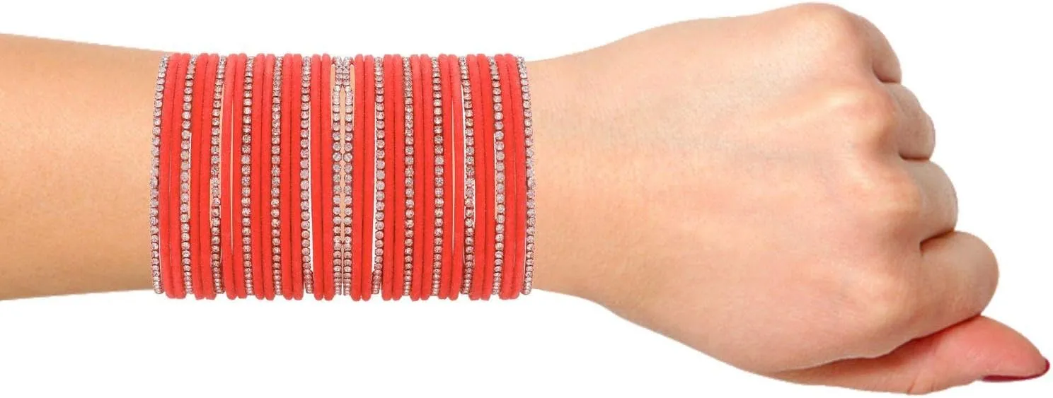 Efulgenz Indian Bangle Set Rhinestone CZ Crystal Wedding Bridal Velvet Bangle Bracelets Jewelry for Women.