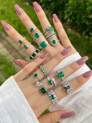 Emerald Silver Cocktail and Engagement Rings 925 Sterling Silver Cubic Zirconia Simulated Diamonds Women’s Jewelry