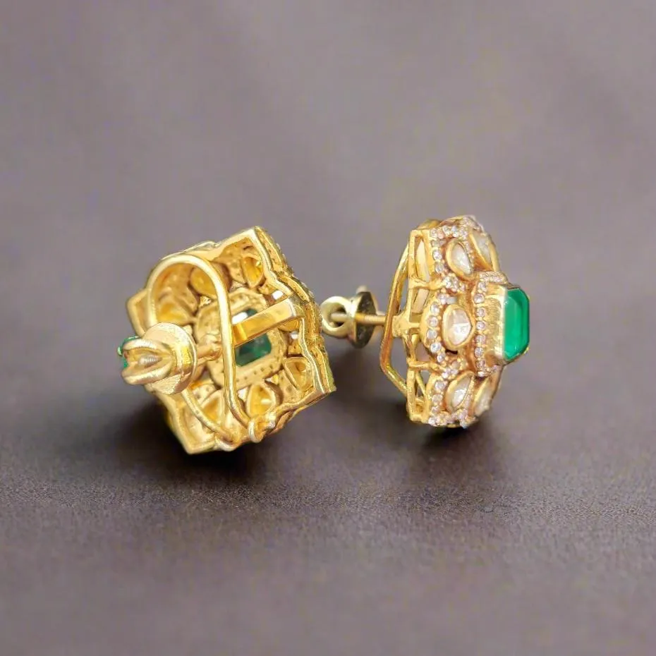 Emerald Square Polki Studs