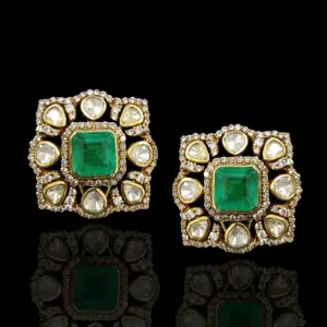 Emerald Square Polki Studs