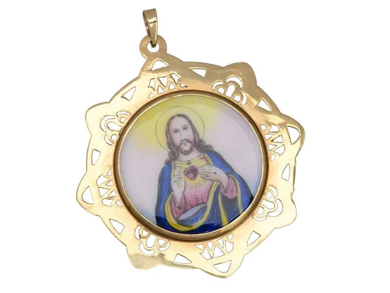 Enamel & Gold Double Sided Mary & Jesus Pendant