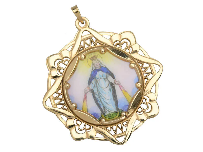 Enamel & Gold Double Sided Mary & Jesus Pendant