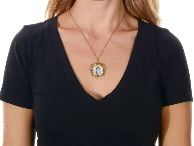 Enamel & Gold Double Sided Mary & Jesus Pendant