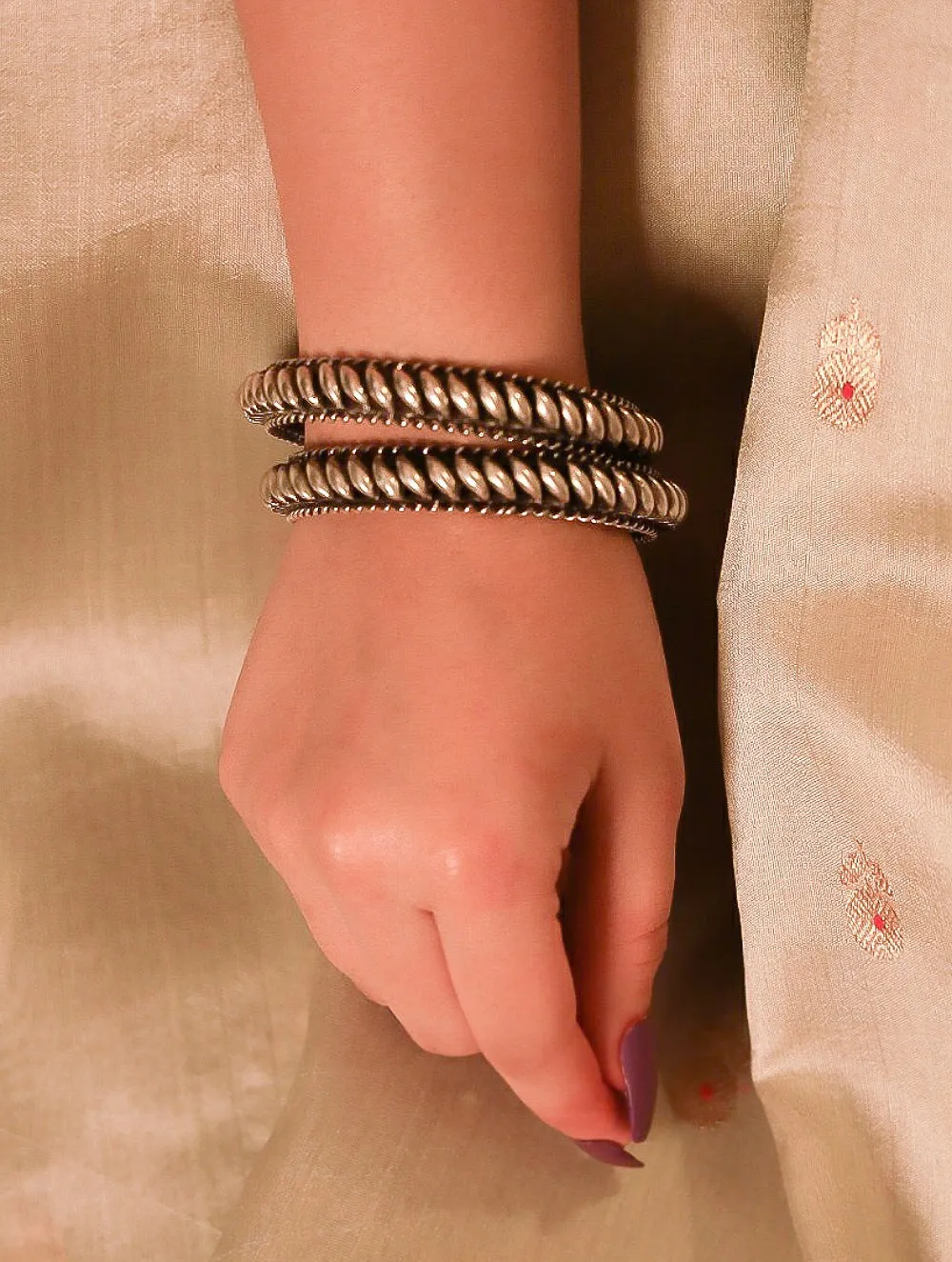 Exclusive Pure Silver Traditional Maharashtrian Kangans - Gahu Tode