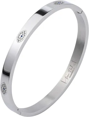 Five Rock Style Elegant Chamsa Eye Bracelet Bangles Gift Box, Silver, Friendship Jewelry for Women, Girls, Teens and Friends, No More Evil Eye, Stainless Steel Hinged Bangle with Select Cubic Zirconias