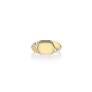 Flip Pave Hex Knife Edge Signet Ring