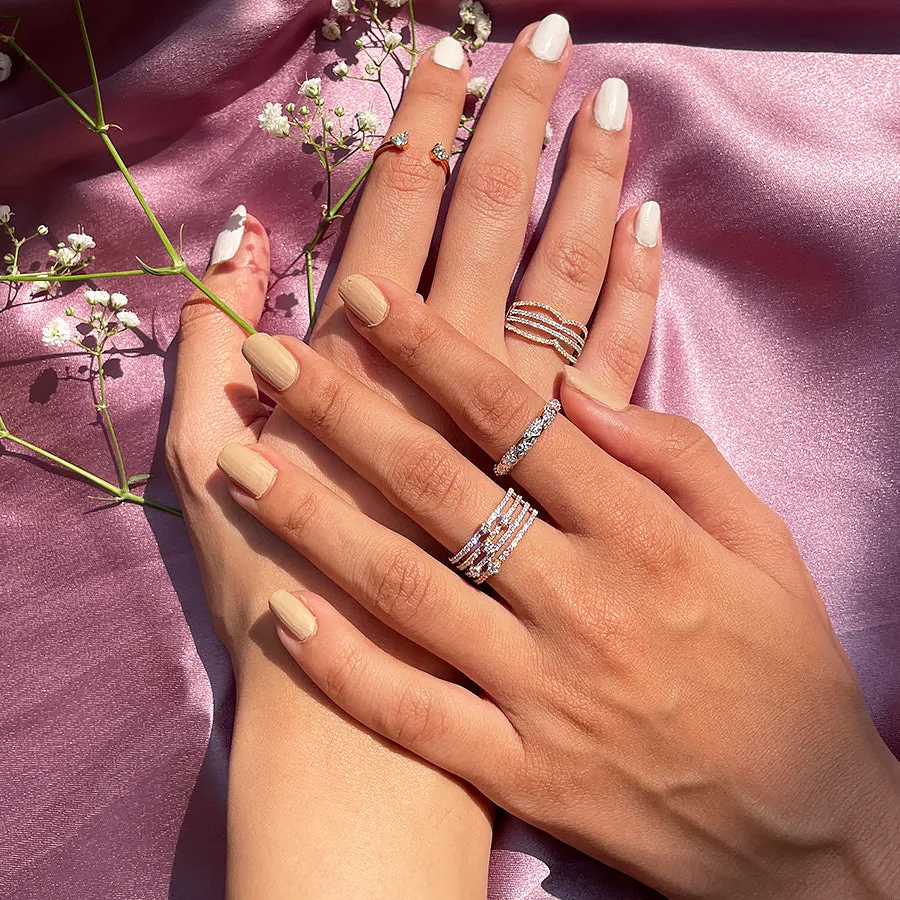 Four Row  Diamond Statement Ring