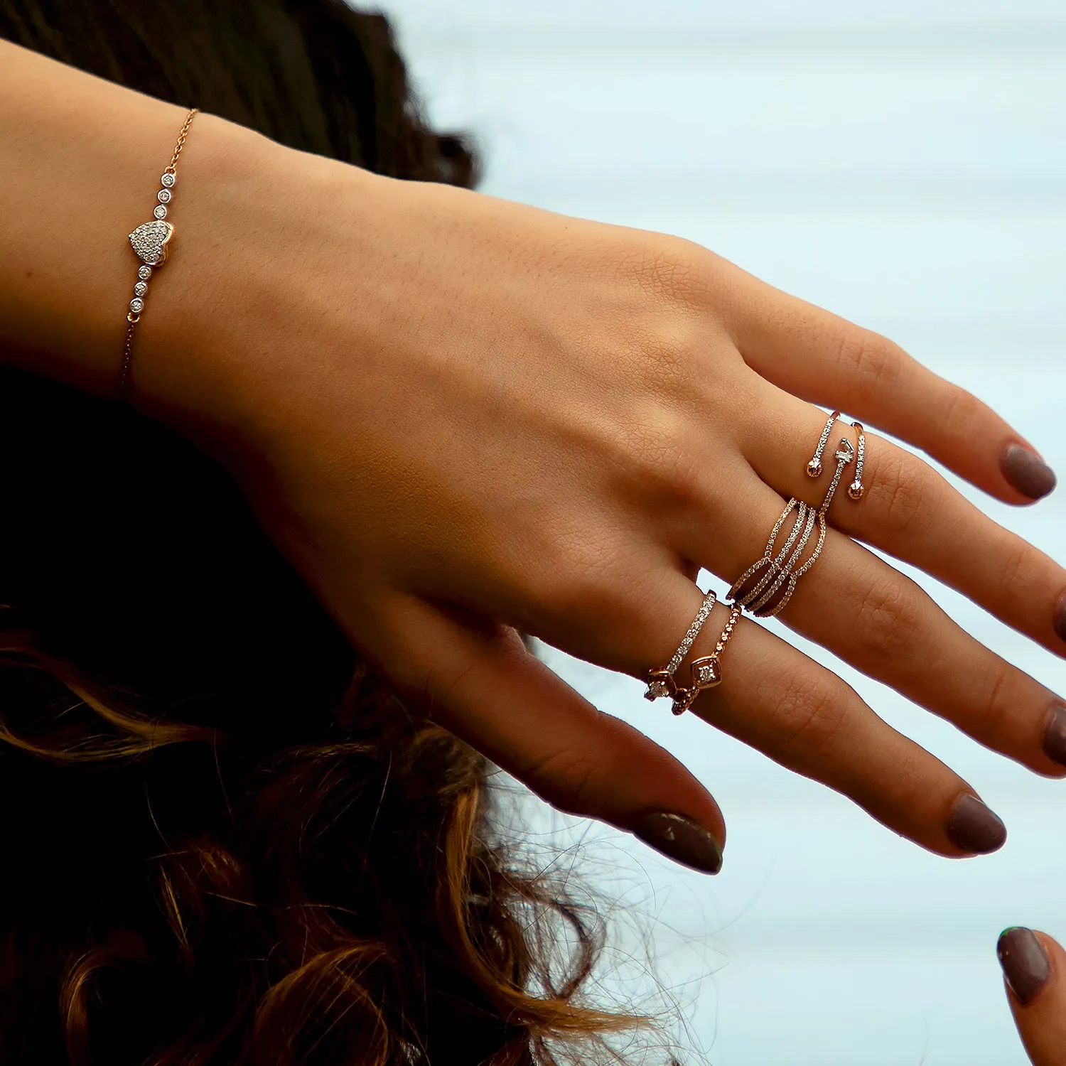 Four Row  Diamond Statement Ring