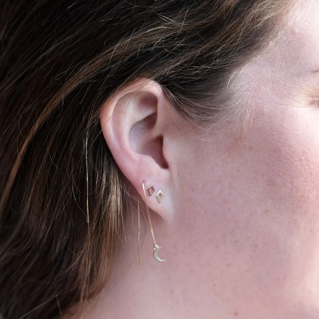 Gamma Phi Crescent Moon Threader Earring in 14k Gold (single earring)