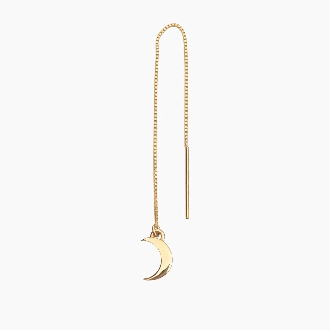 Gamma Phi Crescent Moon Threader Earring in 14k Gold (single earring)