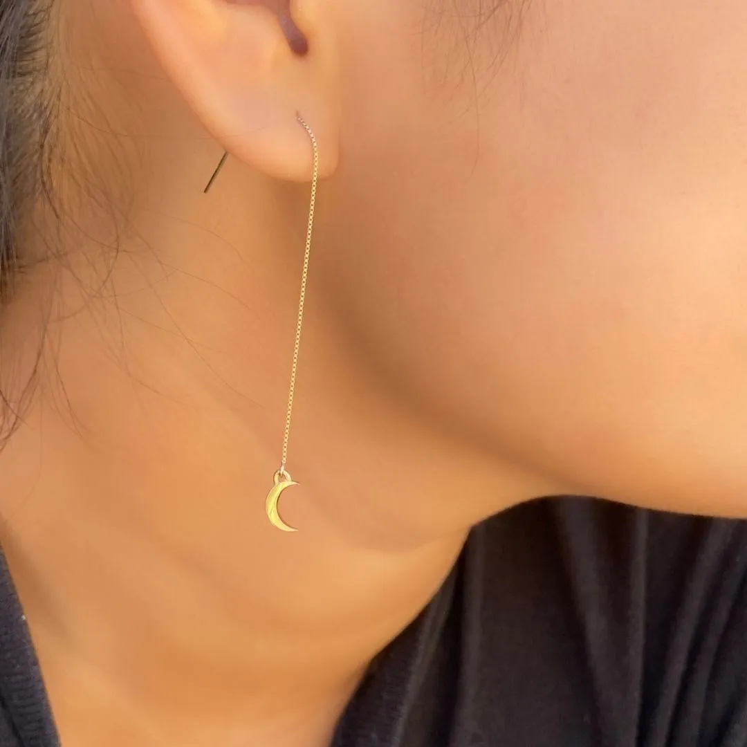 Gamma Phi Crescent Moon Threader Earring in 14k Gold (single earring)