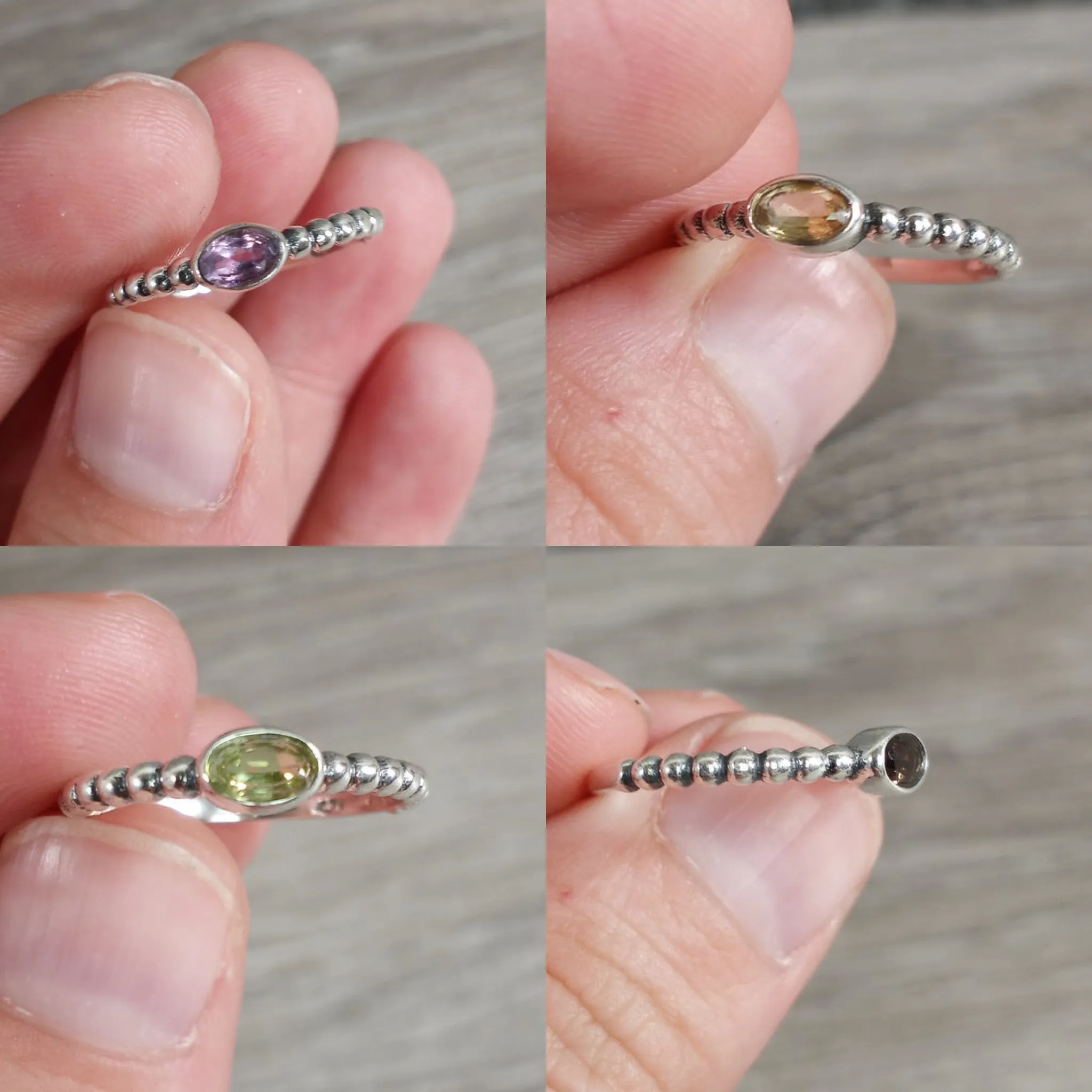 Gemstone Sterling Silver Ring Stacking Simple Oval