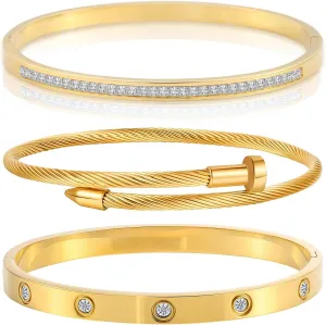 Gold Bracelets for Women - Crystal Stackable Bangles with Friendship & Love Theme - Stainless Steel Jewelry, Ideal Birthday Gift