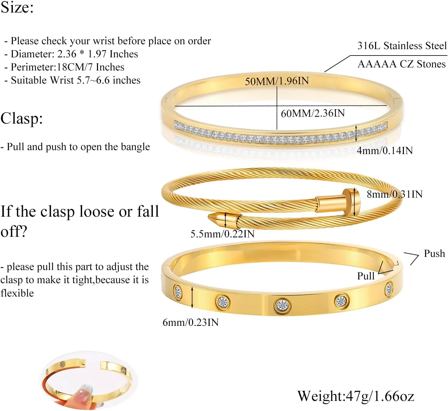 Gold Bracelets for Women - Crystal Stackable Bangles with Friendship & Love Theme - Stainless Steel Jewelry, Ideal Birthday Gift