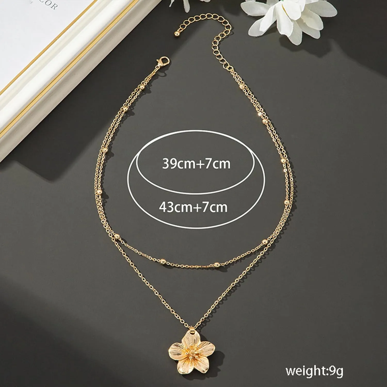 Gold Flower Necklace for Women Chunky Gold Floral Pendant Necklace Statement Flower Choker Jewelry for Women