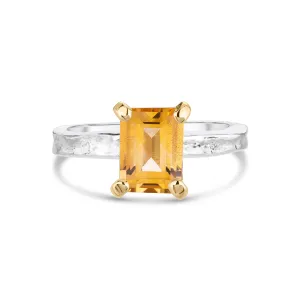 Guinevere - Citrine Silver and Gold Statement Ring