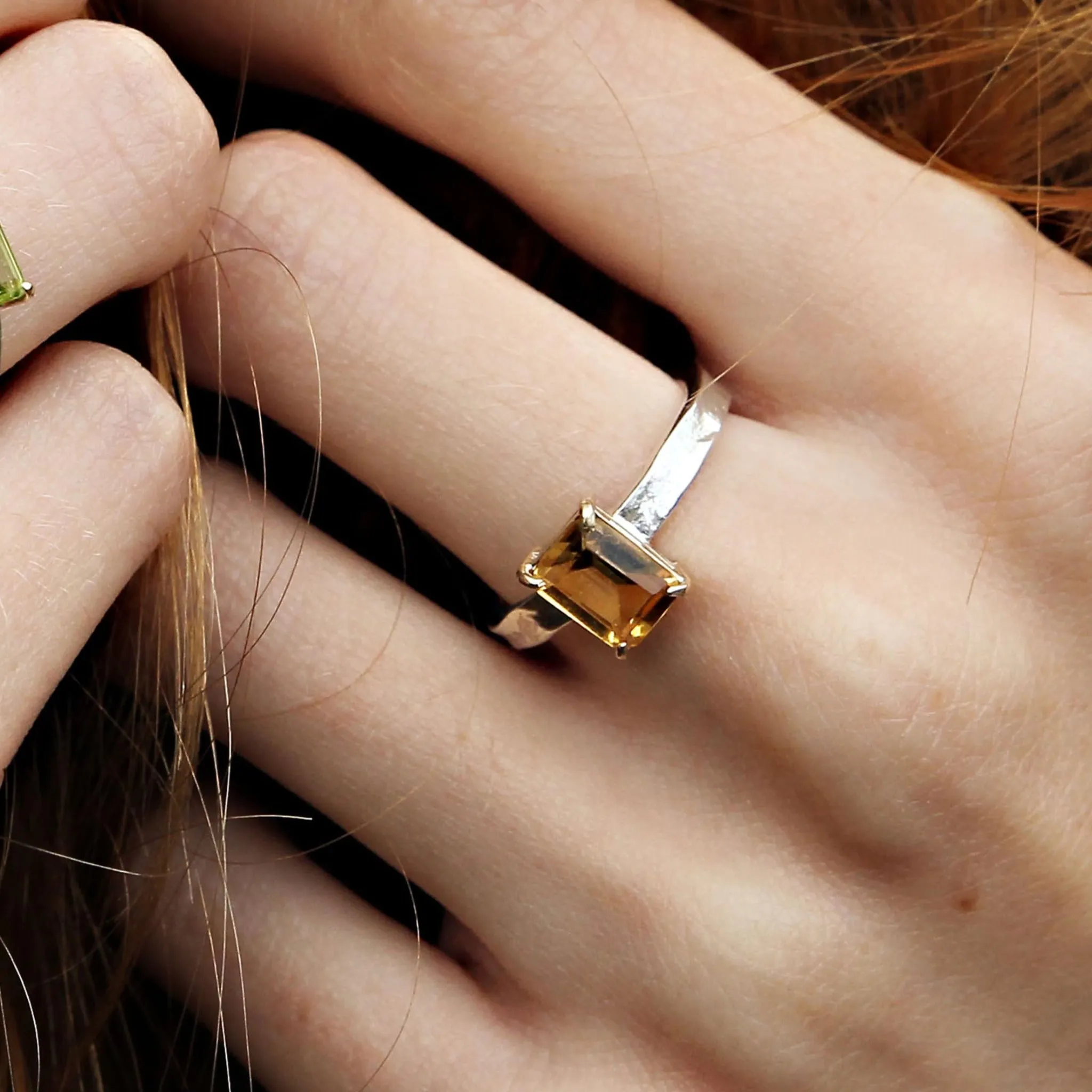 Guinevere - Citrine Silver and Gold Statement Ring