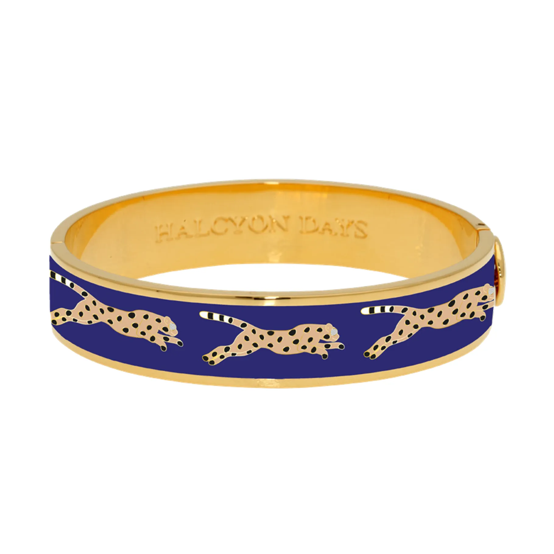 Halcyon Days - 13mm Leopard - Deep Cobalt - Gold - Hinged Bangle