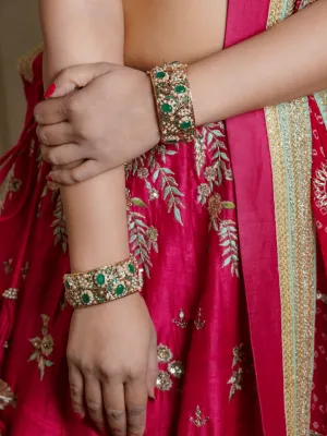 Heritage Jadau Kada Emerald Green and Pearl White (Broad Bangle)