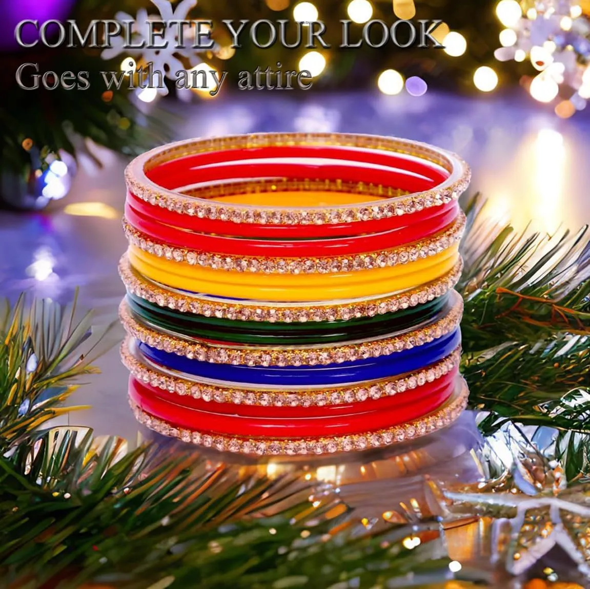 JD'Z COLLECTION Indian Glass Bangle Bracelets For Women Multicolor Plain Bangles Set For Women Multicolor With CZ Stone Set of 16 Jewelry Bangles Bracelet