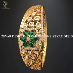 Kundan And AD Bracelet - Emerald Green