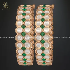 Kundan Bangles - Green