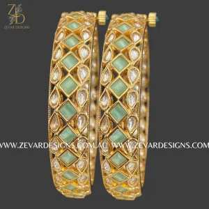 Kundan Bangles - Mint Green