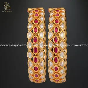 Kundan Bangles - Red
