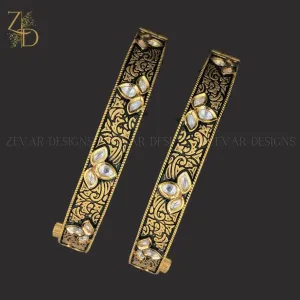 Kundan Meena Bangle - Black/Gold