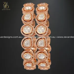 Kundan Uncut Polki AD Bangles - Rose Gold