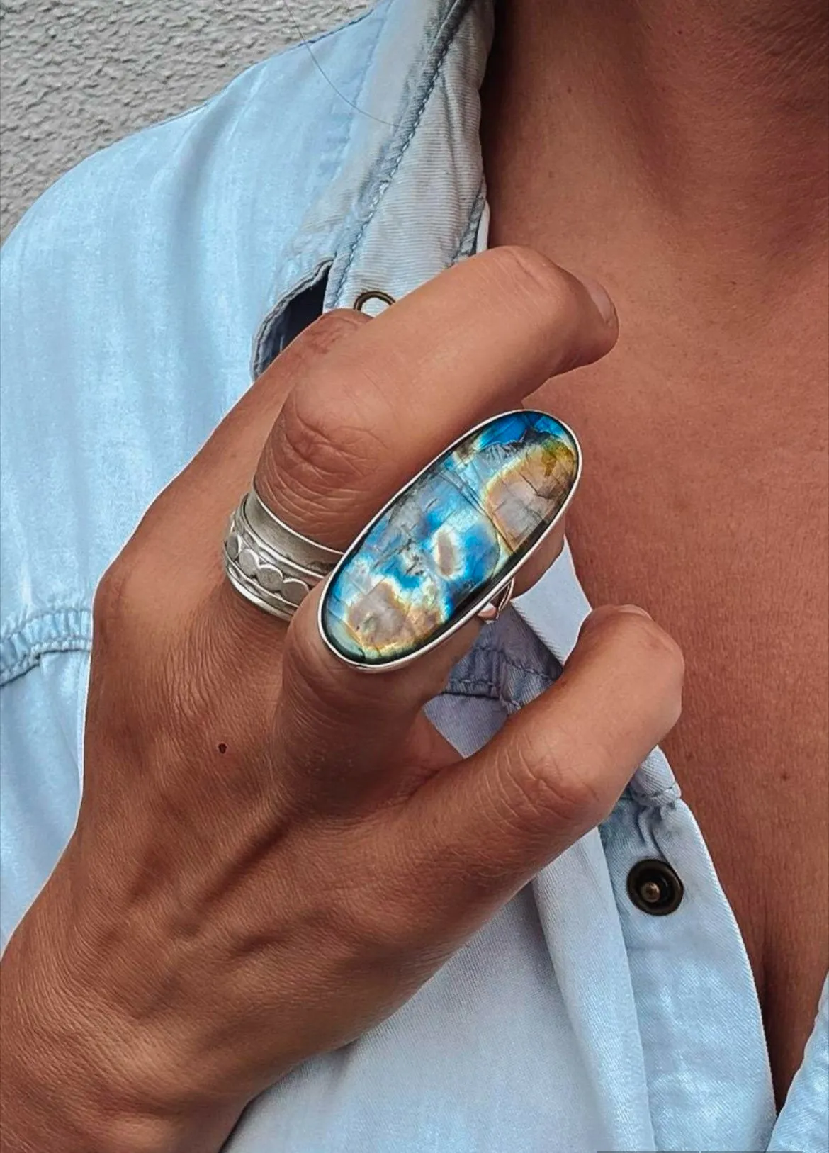 Labradorite Stunning Statement Ring- size M