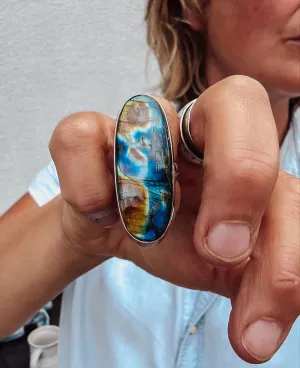 Labradorite Stunning Statement Ring- size M