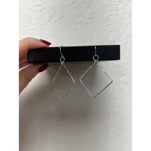 Large Hammered Diamond Earrings in Sterling Silver