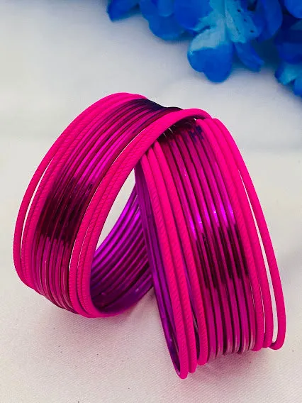 Latest Traditional Pink Color Plain Metal Bangle Set