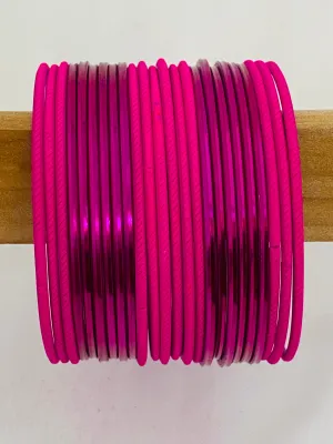 Latest Traditional Pink Color Plain Metal Bangle Set